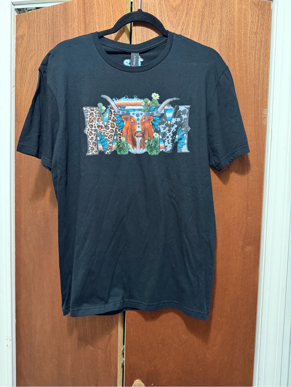 MOM Black Graphic Longhorn Tee